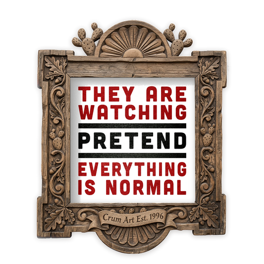 They Are Watching — funny art print by Betsy Crum in a square carved wood frame