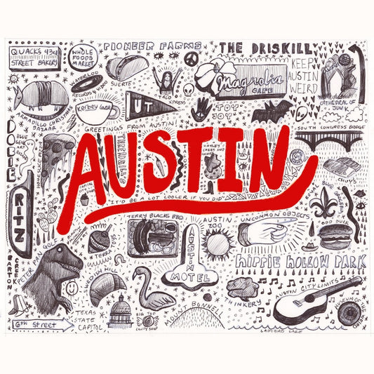 Austin Wall Art: Austin Icons Pen & Ink Print by Caya Crum Art