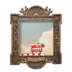Holly's Drive In — West Texas art print by Betsy Crum in a square carved wood frame