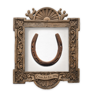 Lucky Horseshoe — western art print by Carl Crum in a square carved wood frame