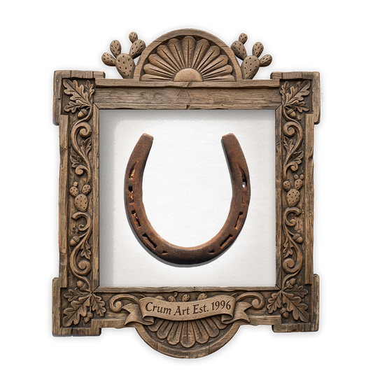 Lucky Horseshoe — western art print by Carl Crum in a square carved wood frame