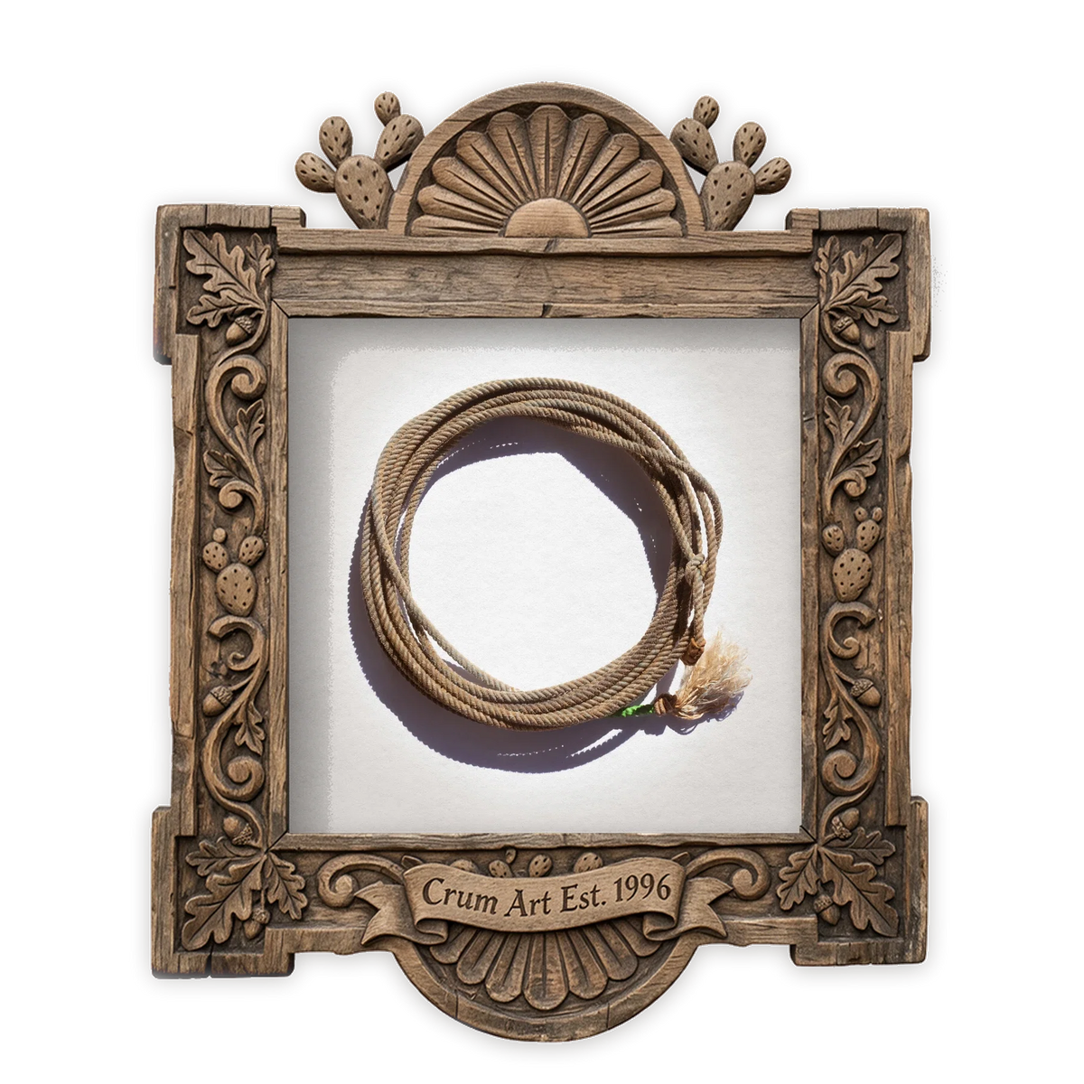 Modern Lariat — western art print by Carl Crum in a square carved wood frame