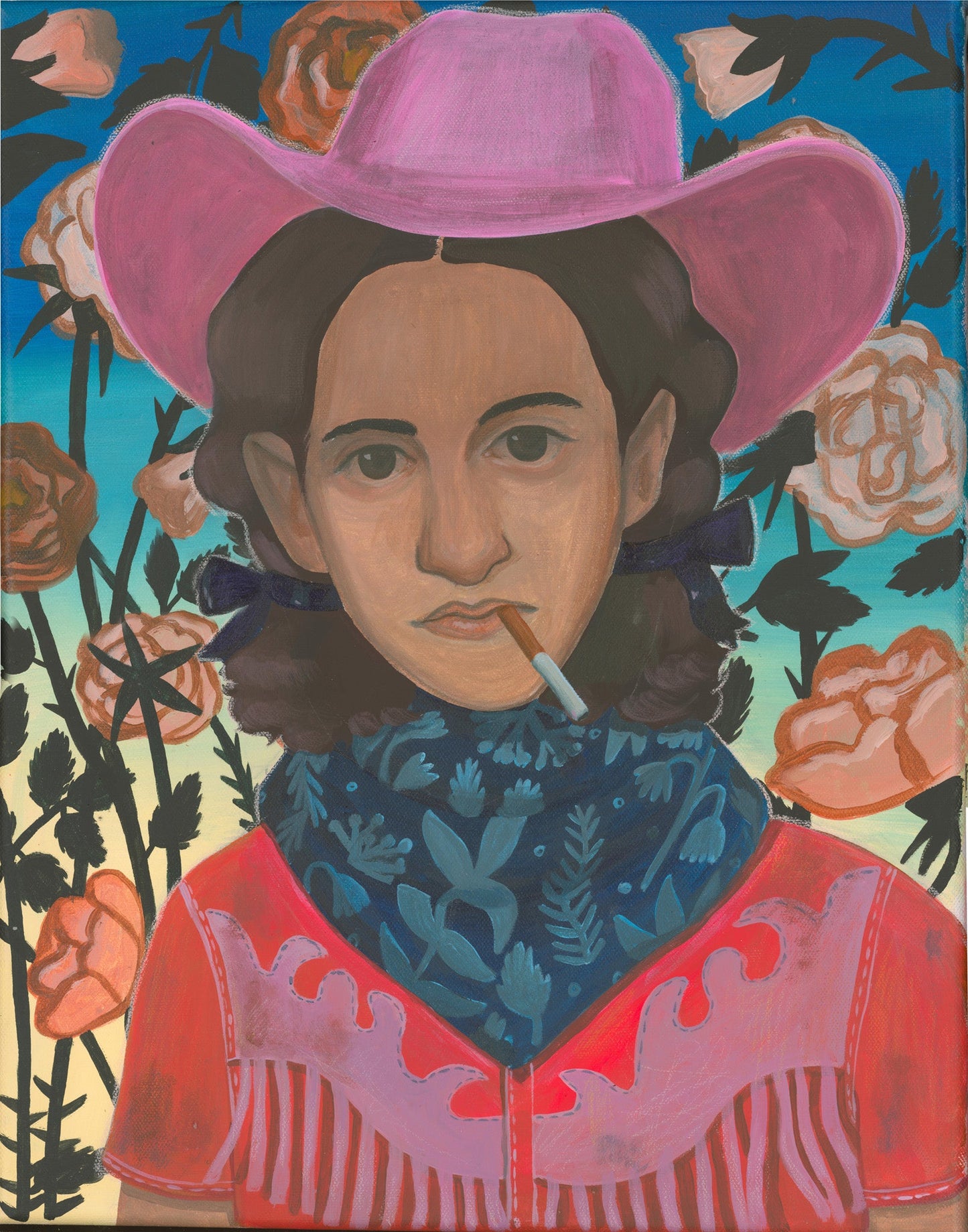 Western Art Prints — Baddie Mattie Smoking Cowgirl Print Renaissance Sunset | Caya Crum