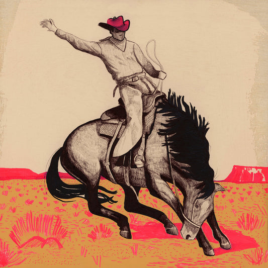 Western Art Prints — Cowboy Bronc Buster Pen & Ink Desert Classic | Caya Crum