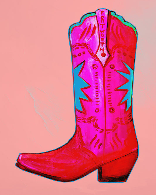 Western Art Prints — Fort Worth Pink Cowboy Boot Pop Art | Caya Crum
