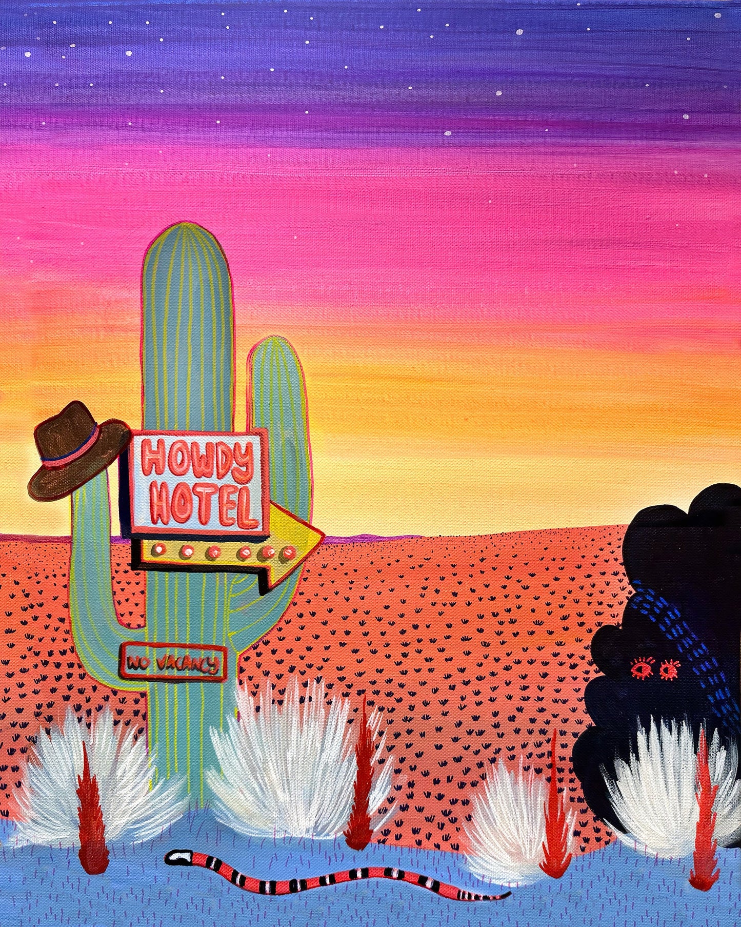 Western Art Prints — Howdy Hotel Neon Desert Sunset Pop Art Print | Caya Crum Art Crum Art
