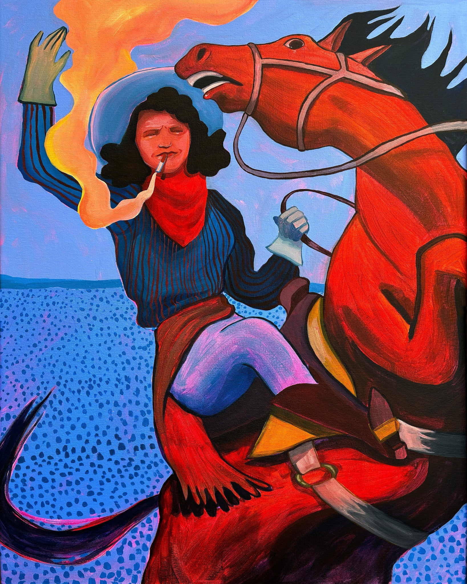 Western Art Prints — Smoking Cowgirl Rider Mildred Print | Caya Crum Crum Art