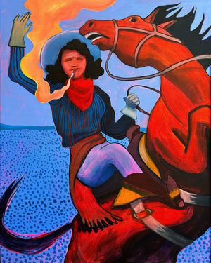 Western Art Prints — Smoking Cowgirl Rider Mildred Print | Caya Crum Crum Art