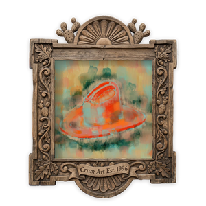 Pastel Cowboy Hat — western art print by Betsy Crum in a square carved wood frame