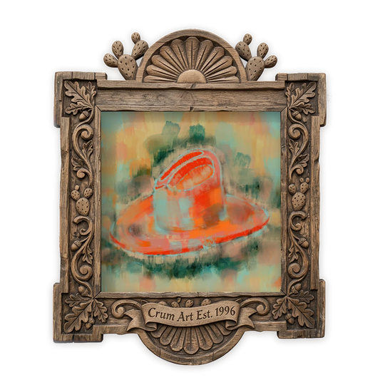 Pastel Cowboy Hat — western art print by Betsy Crum in a square carved wood frame