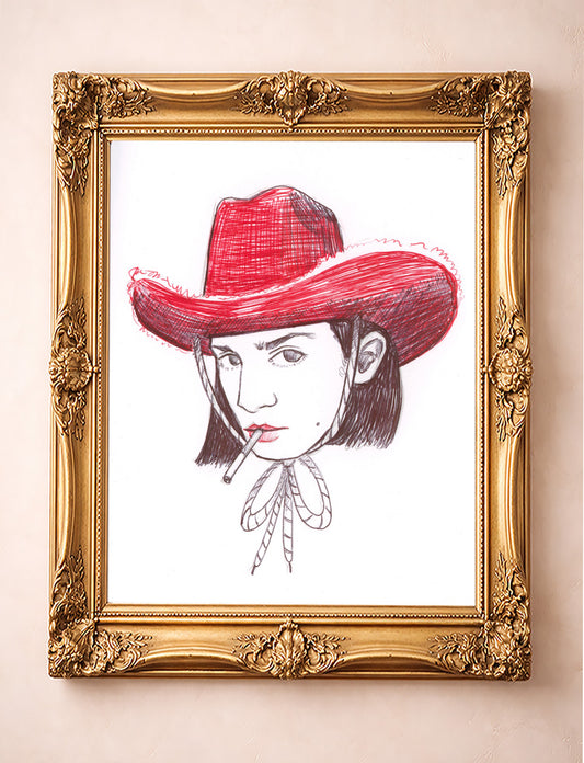 Cowgirl Art Print – Pen & Ink Self Portrait | Caya Crum
