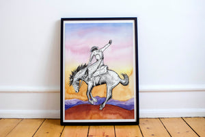 Western Gifts Art and Prints — Sunset Bronc Buster Wall Decor | Desert Rodeo Pop Art | Caya Crum Art Crum Art