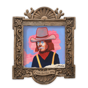 Billy — rodeo art print by Caya Crum in a square carved wood frame