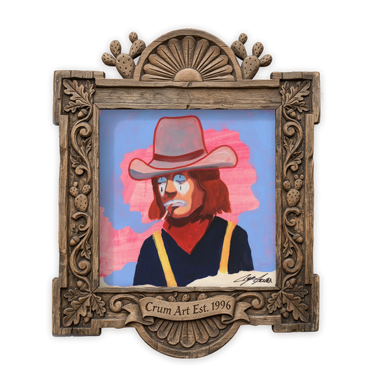 Billy — rodeo art print by Caya Crum in a square carved wood frame