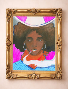 Smoking Cowboy Rodeo Queen Dorothy Pink Spurs Texas Western shown framed by Crum Art