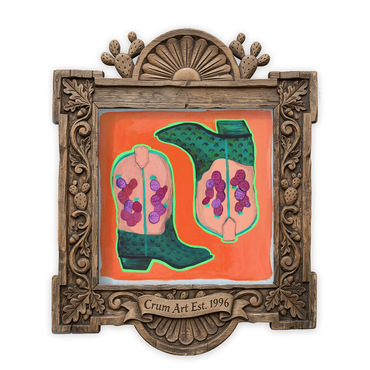 Prickly Pear Cowboy Boots Orange — one of the 3 prints in The Cowboy Boots Set | Crum Art