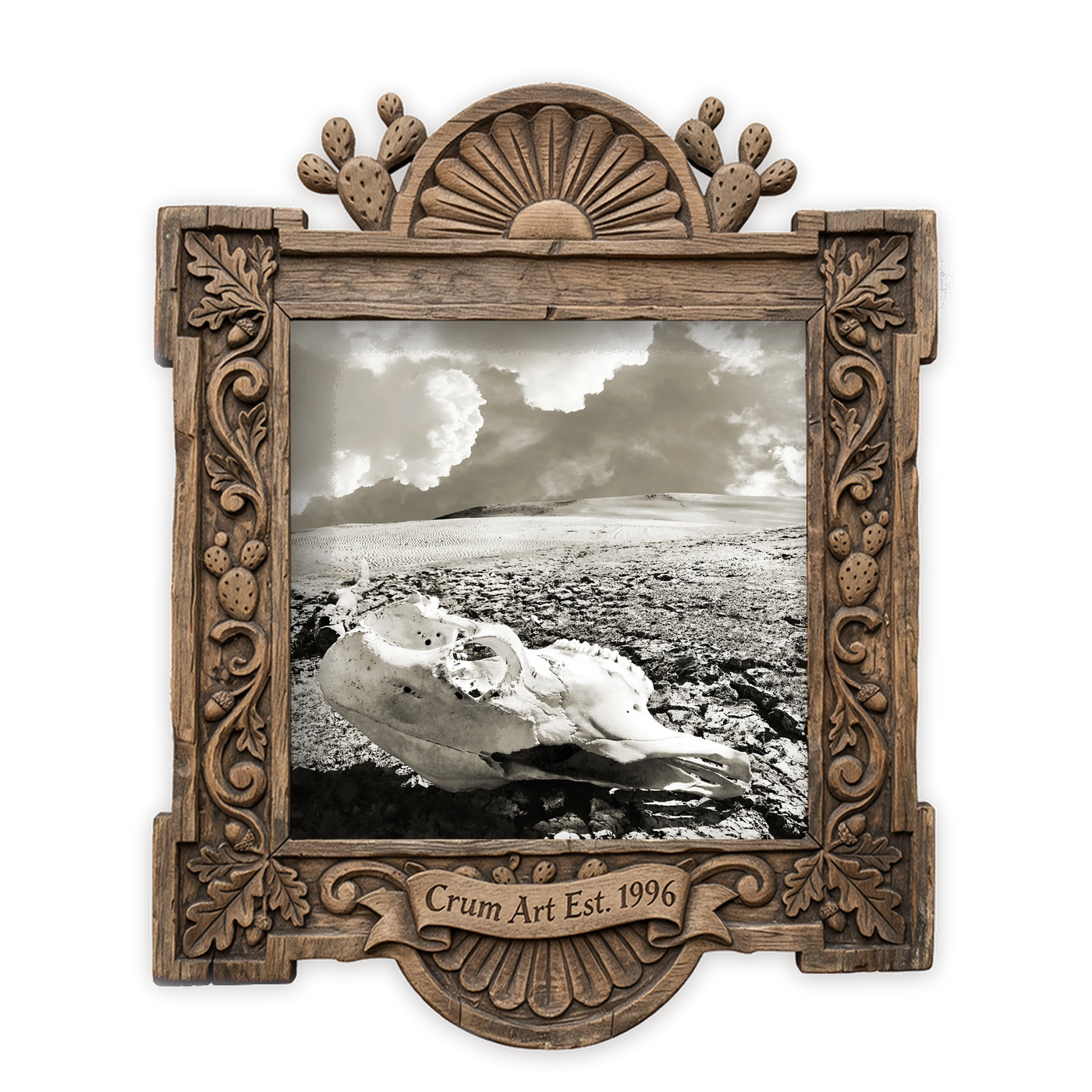 Western Art | Desert Skull Black & White | Betsy Crum — art print in a carved wood frame, Crum Art