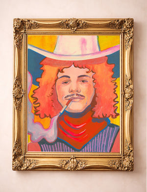 Smoking Cowboy Red Hair Jack Texas Western shown framed by Crum Art