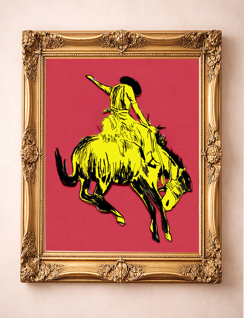Bronc Buster Yellow Pink shown framed by Crum Art