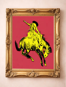 Bronc Buster Yellow Pink shown framed by Crum Art