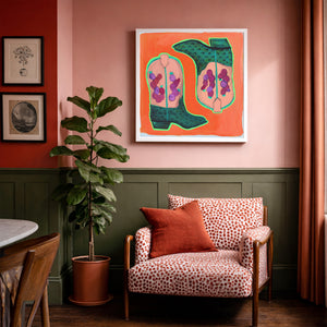 Cactus Art Print – Prickly Pear Cowboy Boots Orange Western Wall Art | Caya Crum