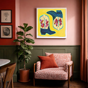 Cactus Art Print – Prickly Pear Cowboy Boots Yellow Western Wall Art | Caya Crum
