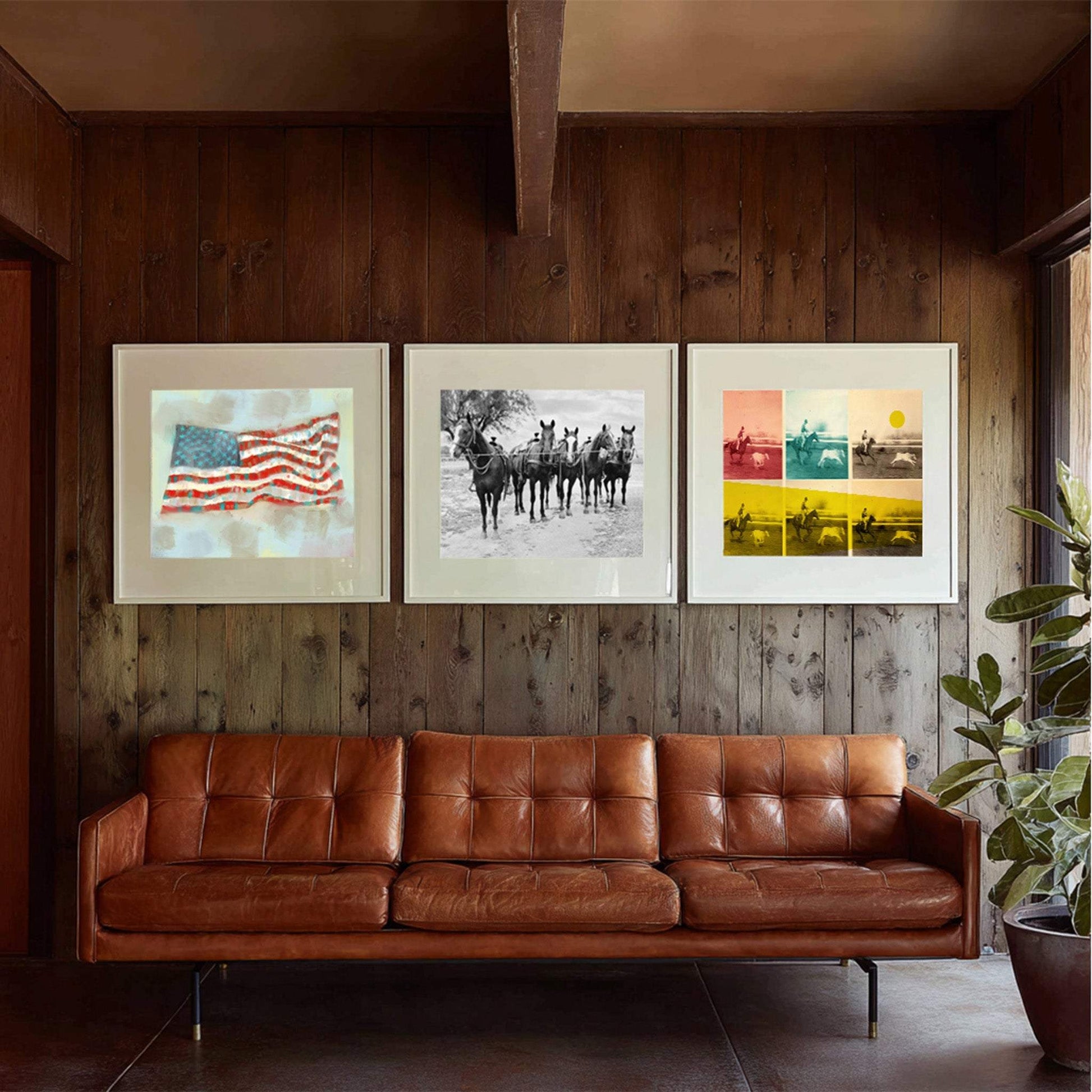 Western Art Set of 3 - Flag, Horses & Roping Print | Crum Art | Texas Art | Western Art Set