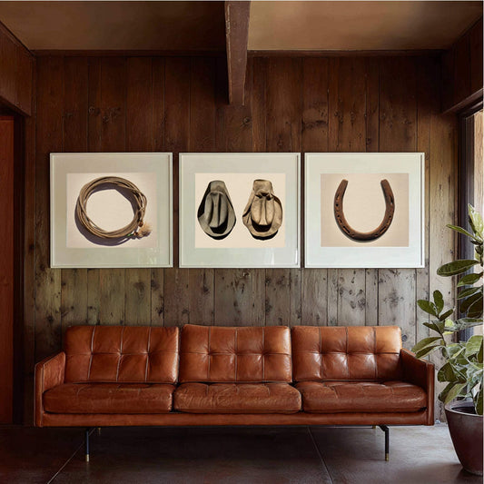 Western Art Set of 3 - Flag, Horses & Roping Print | Crum Art | Texas Art | Western Art Set