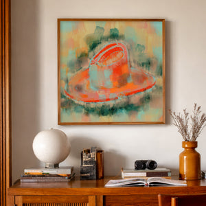 Western Cowboy Hat Art Print by Betsy Crum, inspired by a classic Stetson-style silhouette, rich impressionistic color, and timeless western character, available at crumart.com. This museum quality print is made right here in Texas.