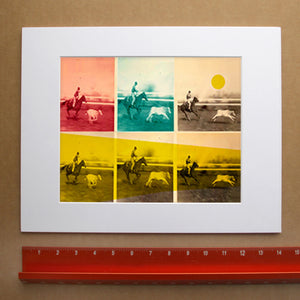 Steer tripping calf roping print by Carl Crum, matted horizontal print