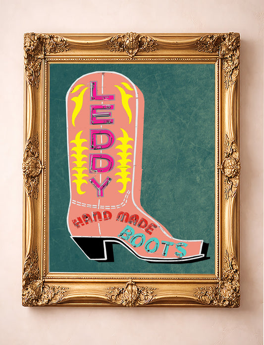 Fort Worth Art Prints — Leddy Boot Stockyards Decor Pink | Betsy Crum Art