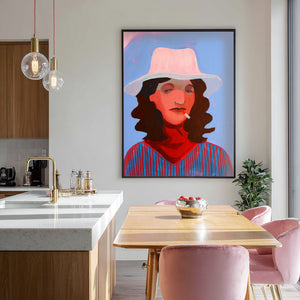 Cowgirl and Western Wall Decor, Mildred the Boho Cowgirl wall art in modern eclectic kitchen and dining in a Western folk art portrait style