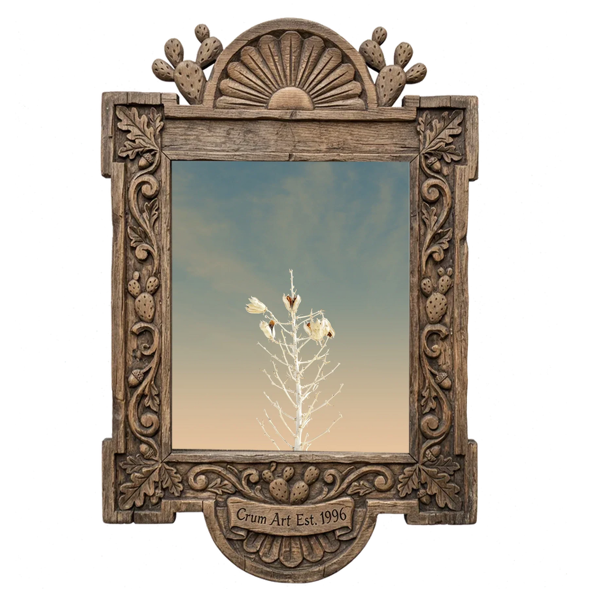 White Sands Yucca — desert art print by Betsy Crum in a carved wood frame