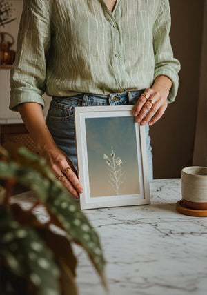 White Sands Yucca desert art print by Betsy Crum — neutral frame room mockup