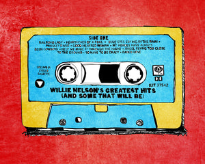 Willie Nelson Greatest Hits Cassette Pop Art Print | Betsy Crum Art Crum Art