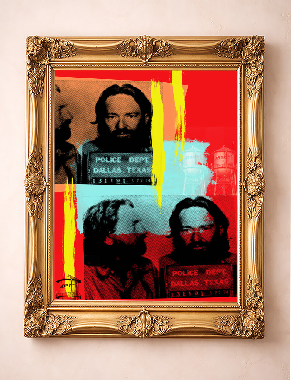Willie Nelson Art and Mugshot Print in large format print by Betsy Crum