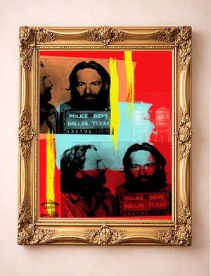 Willie Nelson Art and Mugshot Print in large format print by Betsy Crum