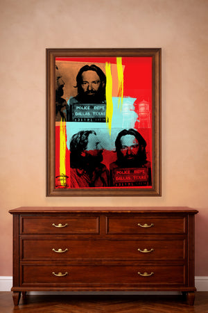 Willie Nelson Mugshot Print in large format print over a dresser by Betsy Crum