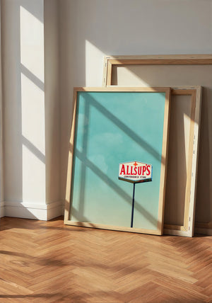 Allsup's Under a Big Sky Texas Art print by Betsy Crum — neutral frame room mockup