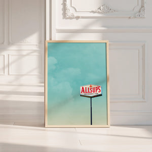 Allsup's Under a Big Sky Texas Art print by Betsy Crum — neutral frame room mockup