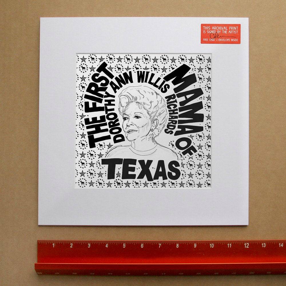 Ann Richards art print black white Texas political wall art governor office wall decor