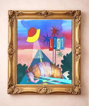 Armadillo UFO Spaceship — art print by Caya Crum in a gold frame