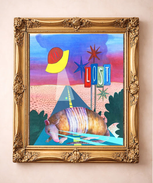 Armadillo UFO Spaceship — art print by Caya Crum in a gold frame