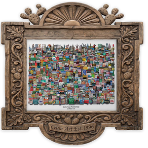 Old Austin Signs Print — art print by Carl Crum in a carved wood frame