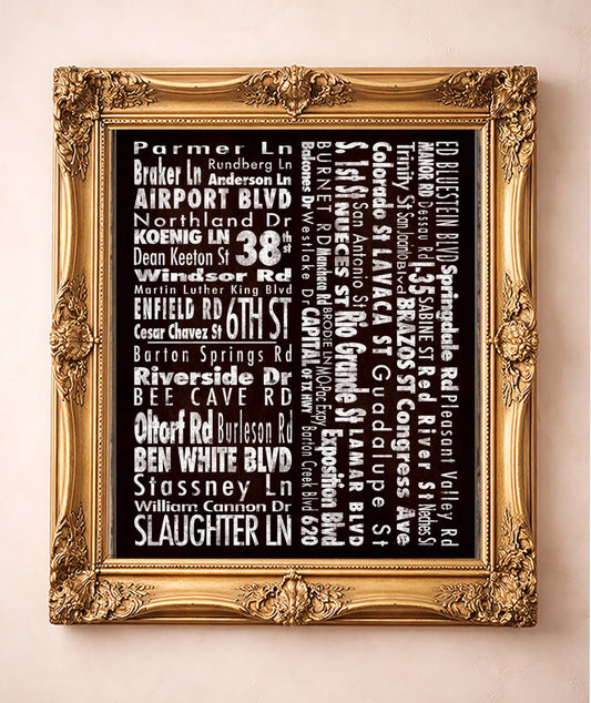 Streets NSEW Print — art print by Carl Crum in a gold frame