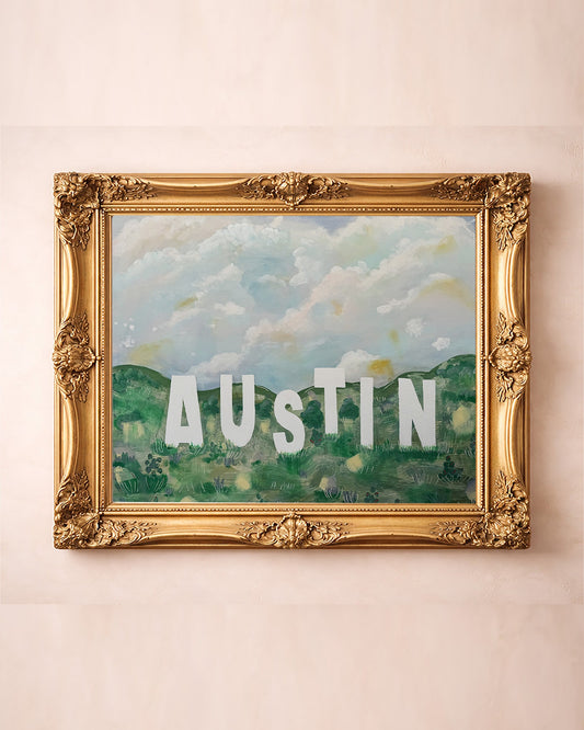 Austin Hollywood Austin Art print by Betsy Crum — in a gold frame
