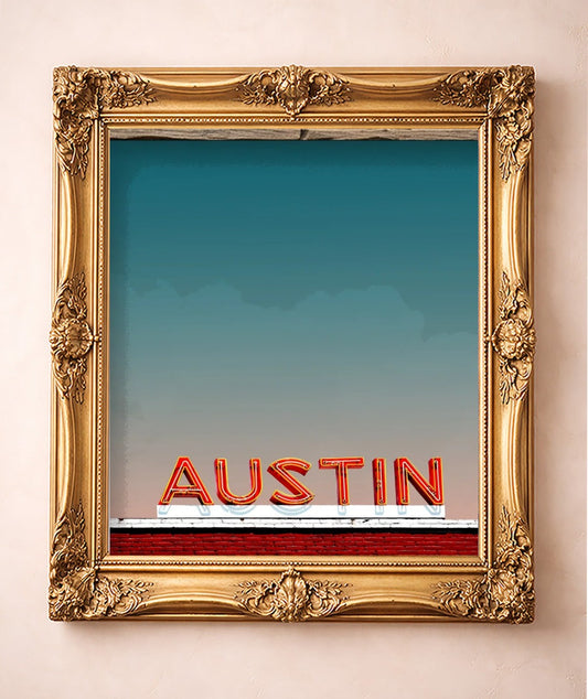 Neon Sign Print — art print by Betsy Crum in a gold frame