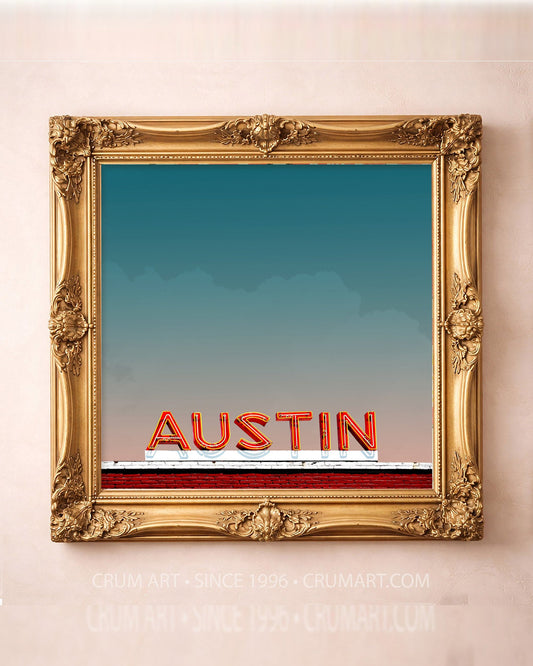Neon Sign Print — square art print by Betsy Crum in a square gold frame