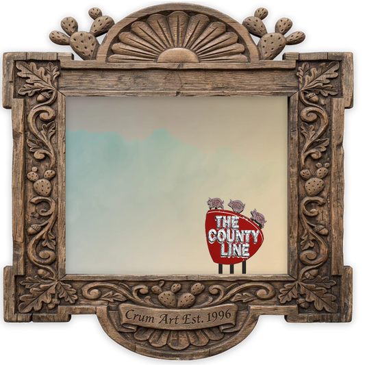 County Line BBQ Print — art print by Betsy Crum in a carved wood frame