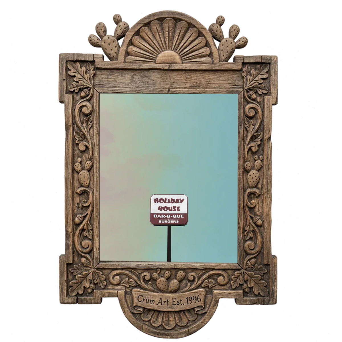 Holiday House — Austin art print by Betsy Crum in a carved wood frame